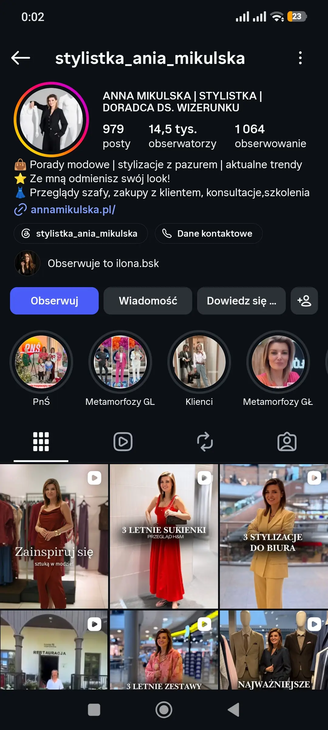 Profil Instagram Ania Mikulska
